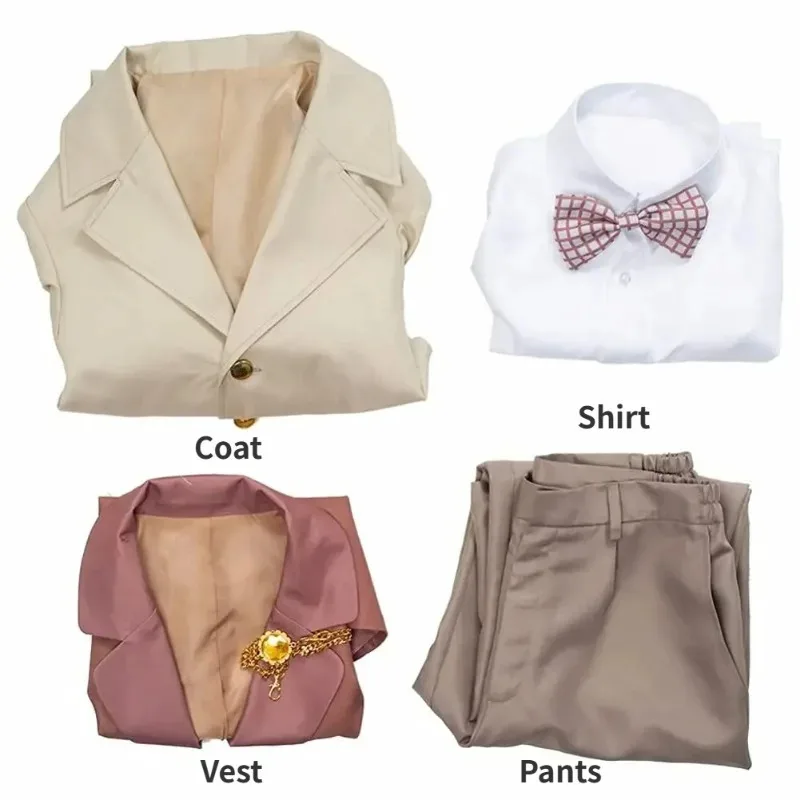Disfraz de Cosplay de Aziraphale para hombre adulto, gabardina, chaleco, pantalones, traje de cómic de Halloween, disfraz hecho a medida