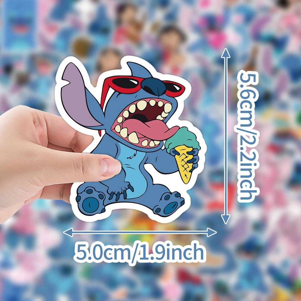 Disney-pegatinas de Anime Stitch para niños, calcomanías Kawaii de dibujos animados, juguete para monopatín, equipaje, teléfono, 10/30/50/100 piezas