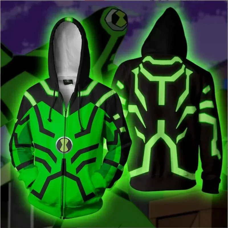 Ben10 Alien Force Hoodie Halloween Cosplay Costume Boys Kids Adult 3D Print Long Sleeve Hooded Jacket Zipper Sweatshirtaa