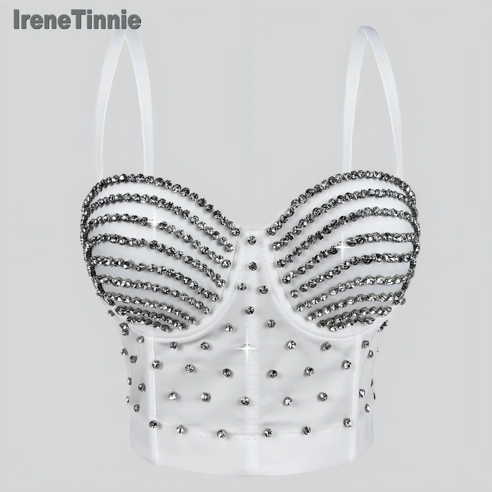 

IRENE TINNIE 2025 Diamond Top Women Bra Wear Outside Sling Bustier Party Bodice Strap Corselet Tops High Street Stage Club