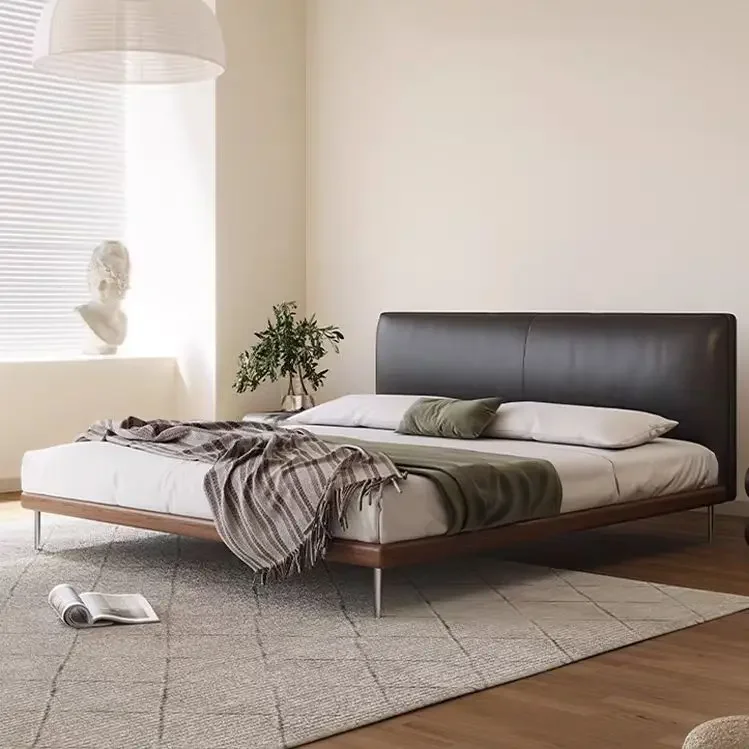 

Hot Sales For New Italian Bed Modern Leather Minimalist Design King Bed Frame Full Size Bedroom Home Furniture Modern King Beds