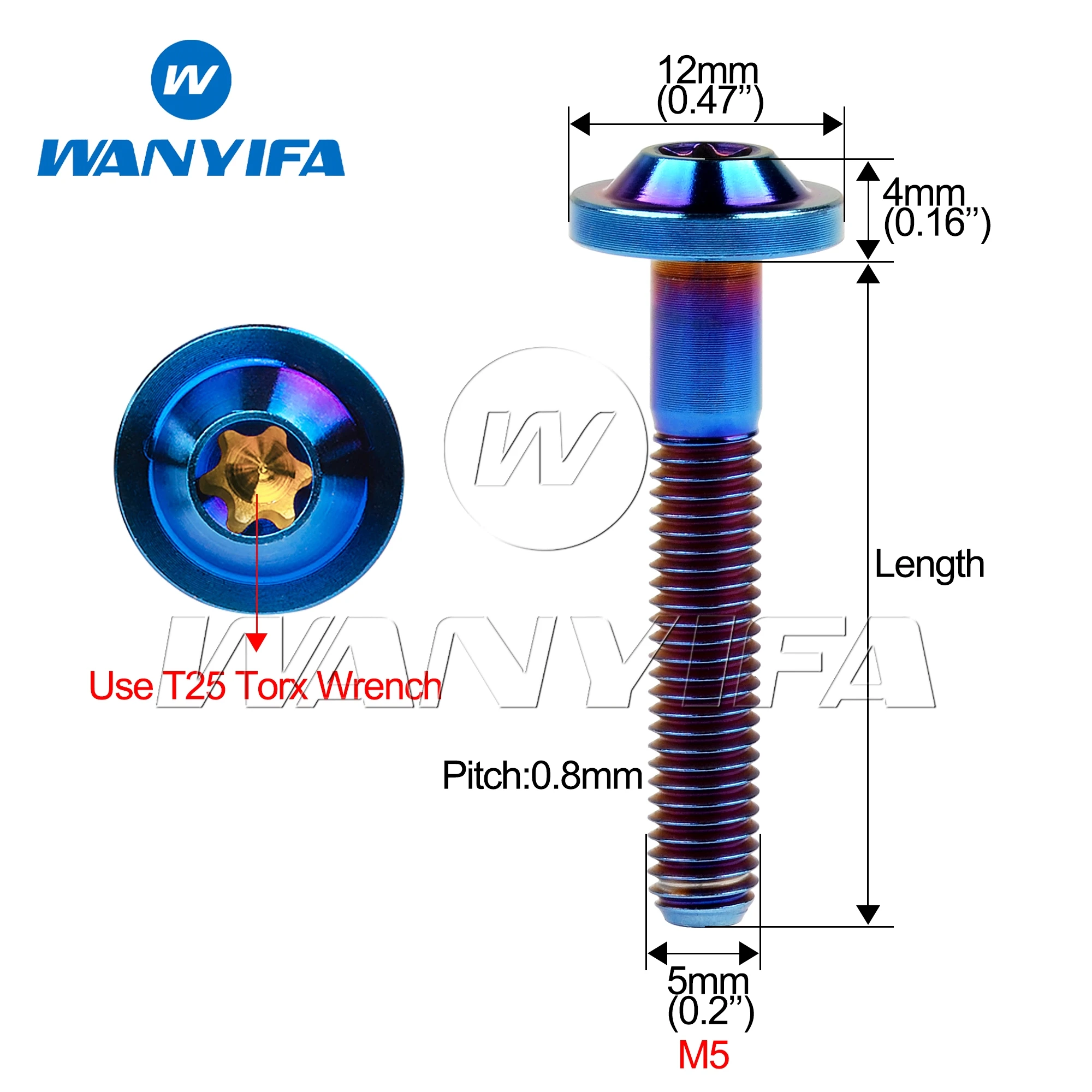 Wanyifa Titanium Bolts M5x10/12/15/20/25/30/35mm T25 Torx Head Screws for Motorcycle Riding Modification Fasteners 5/12PCS