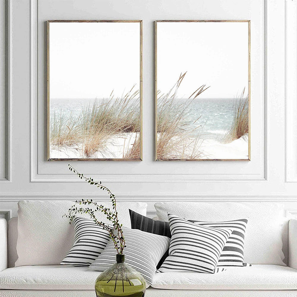 Vintage Beach Plants Natural Pampas Grass Posters and Prints Landscape Coastal Wall Art Canvas Painting Living Room Home Decor