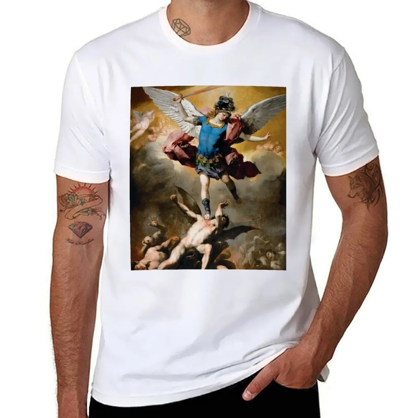 

St Michael The Archangel Artwork T-Shirt t shirt for man 100 percent cotton t shirt man plain T-Shirt