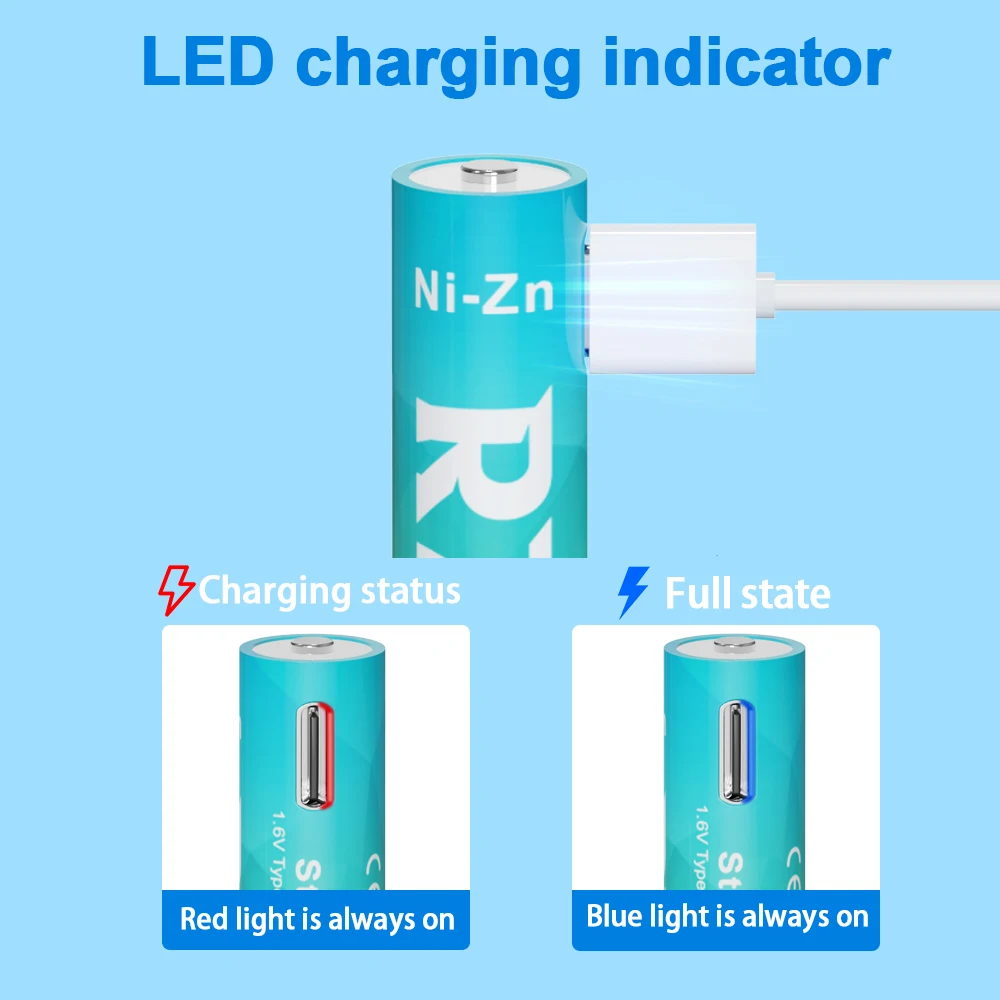 R7 Ni-Zn AAA 1100mWh 1.6V NiZn USB Battery Rechargeable aaa nizn Bateries for Toys Smart door lock flashlight + Type-C Cable