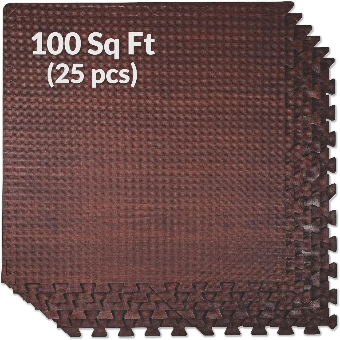 100 Sq. Ft 3/8 Inch Thick Printed Foam Tiles Interlocking Foam Mat, Dark Wood Oak Grain Style - (24" x 24", 25 pcs