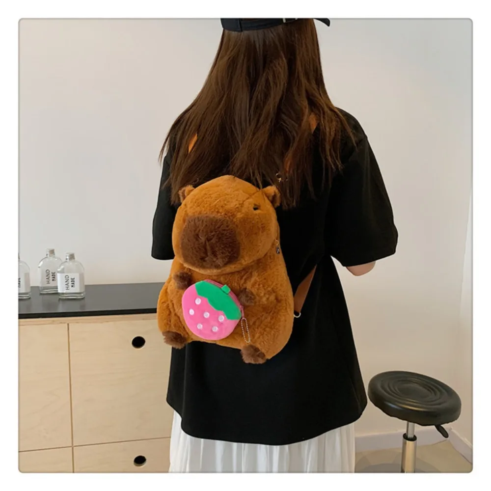 New Large Capacity Capybara Plush Shoulder Bag Cartoon Cute Capybara Backpack Students School Bag Casual Guinea Pig Plush Bag