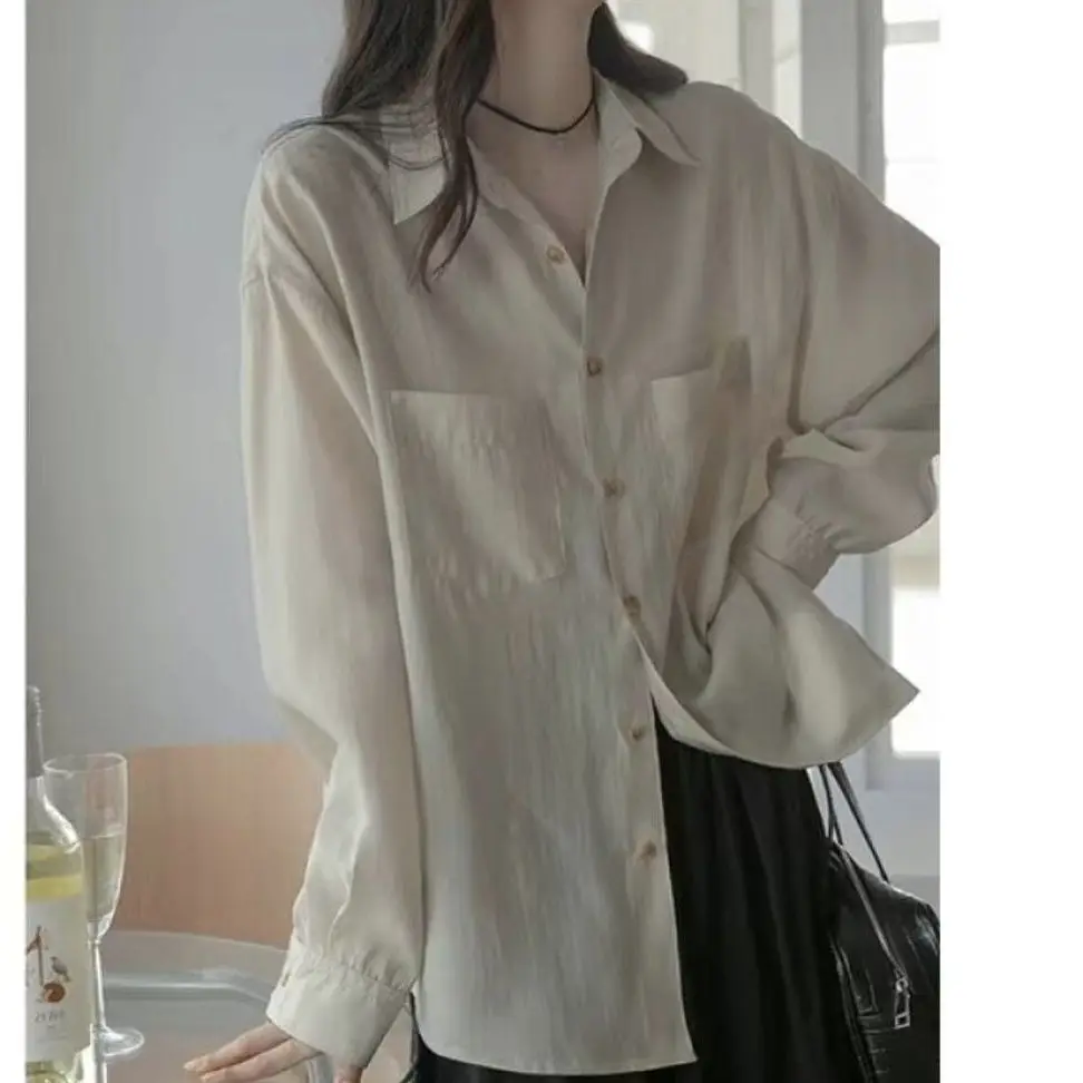 

Autumn Casual Korean Fashion Loose Buttons Single Breasted Solid Color Long Sleeve Comfortable Leisure Loose Skin Friendly Grace