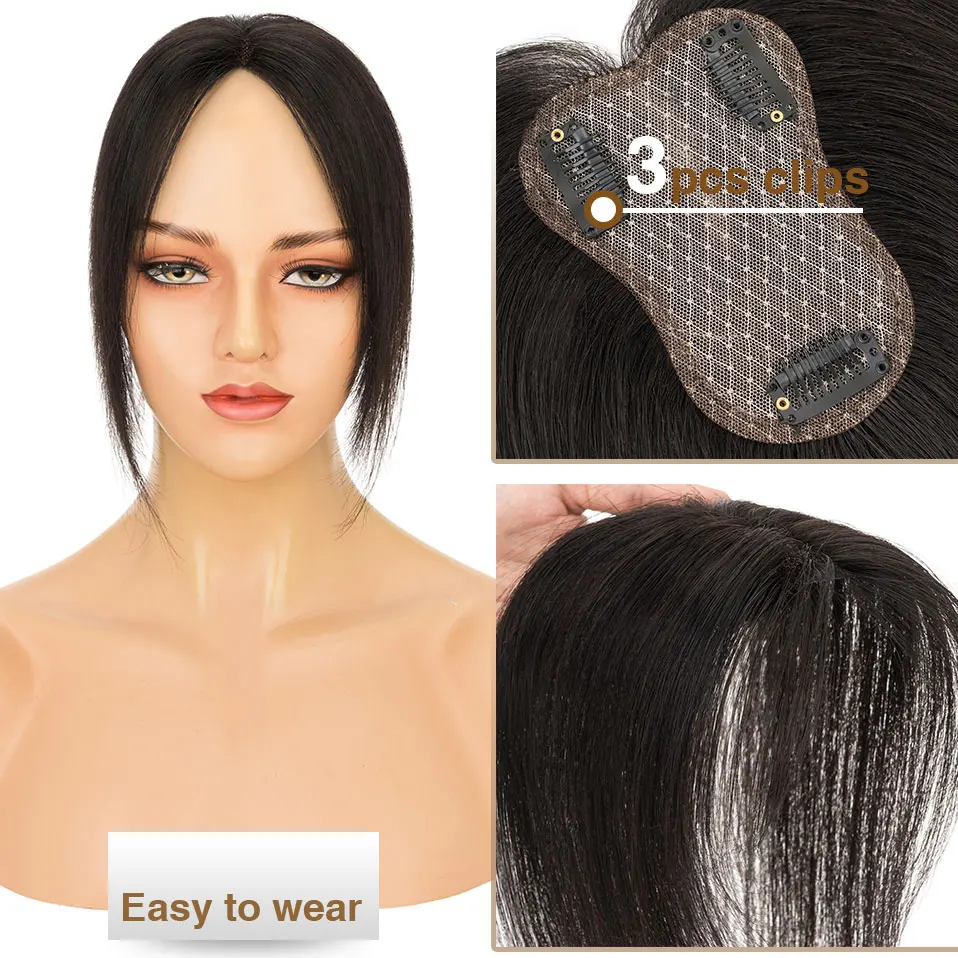 S-noilite الشعر القبعات العالية للنساء شعر بشري حقيقي توبر 10 بوصة ربطة اليد رقيق كليب في أعلى قطع الشعر ثلاثية الأبعاد 360 ° غطاء إضافة حجم #6