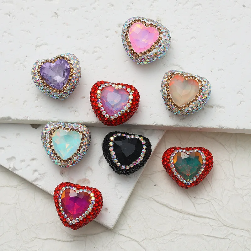 

Diamond-set peach heart soft clay straight hole beads diy jewelry love crystal jewelry accessories heart-shaped string