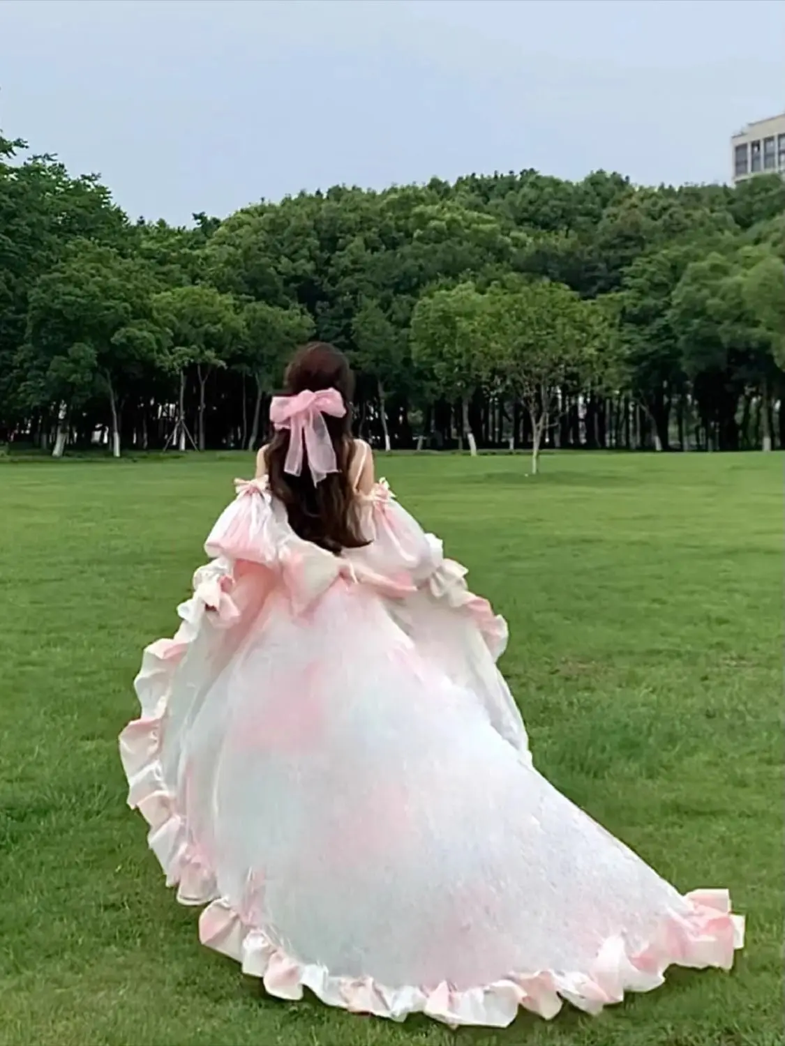 

2025 Summer New Fashionable Dress Niche Design Tug Waist Slim Short Skirt Pink Tail Fluffy Dress Women HOT SALE