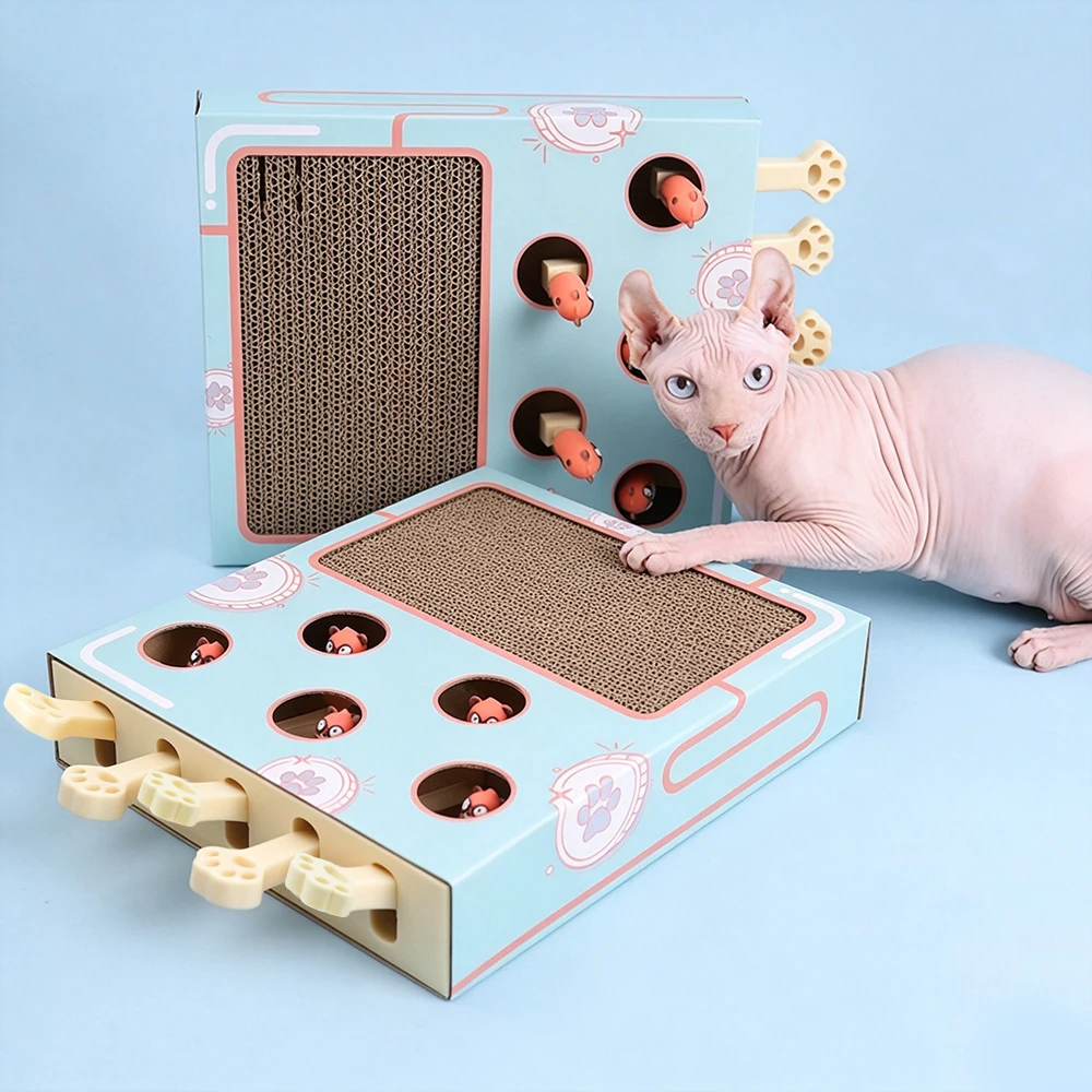 Cat Hit Gophers With Scratcher Cat Toy Chase Hunt Mouse 3 in 1 Cat Game Box Funny Cat Stick Maze Interactive Educational