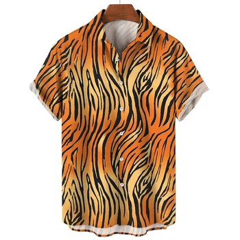 2024 Herren Freizeit hemd Kurzarm Top modischen Tiger Print Plus Size Kleidung Harajuku Street Wear Herren Hawaii Shirt