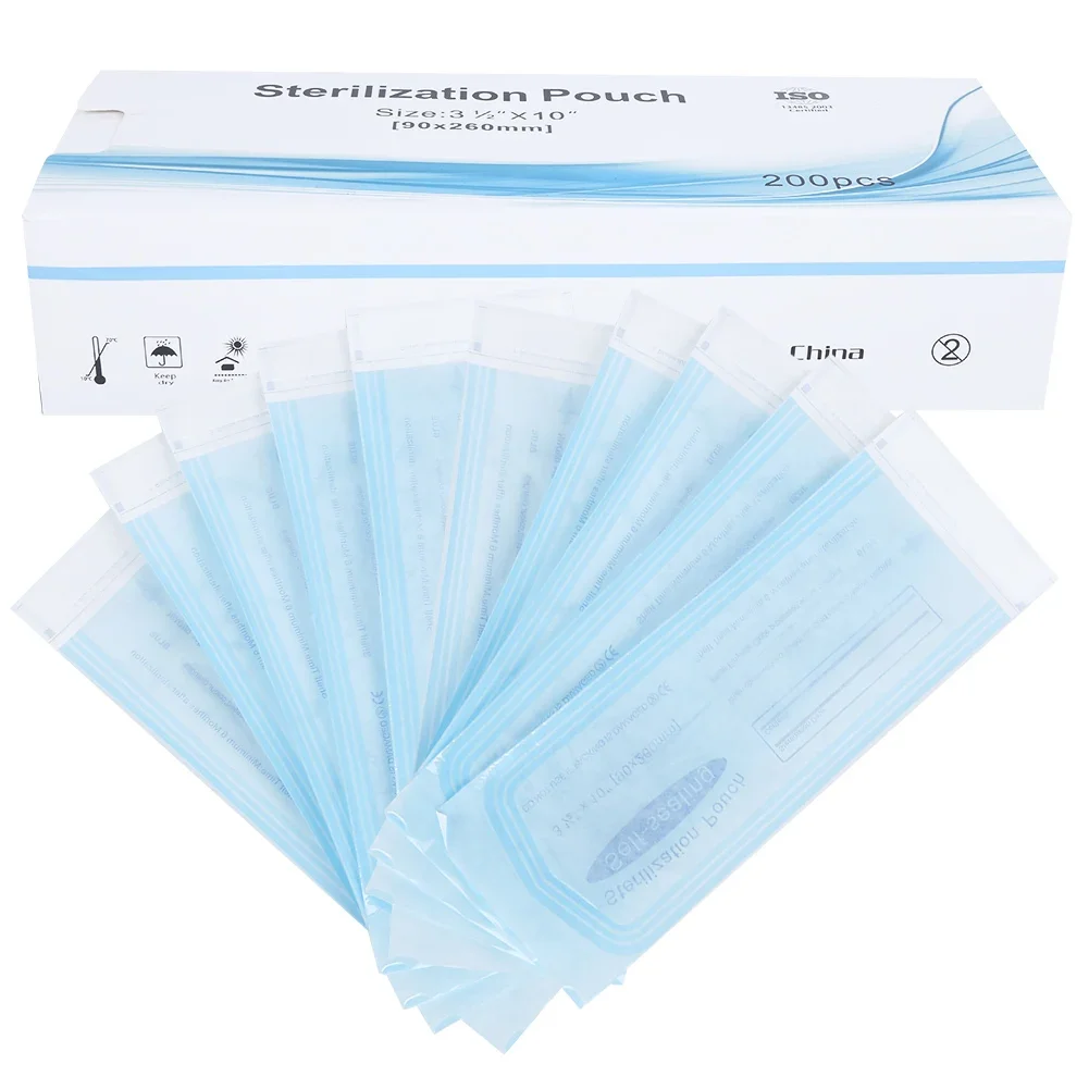 

200 PCs Self-Sealing Bag Dental Supplies PVC Pouch Transparent Film Blue for Sterilisatio