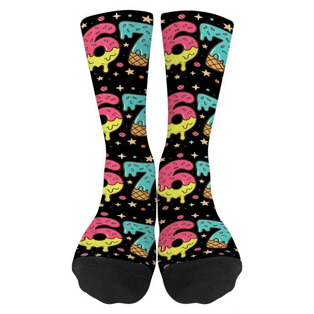 Cartoon Unisex 67 Meme Ice Cream Socks Cotton Warm 67 Meme Crew Long Socks Breathable Lightweight Creativity Stockings