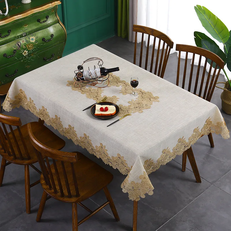 Table Cover White Linen Cotton Tablecloth Rectangular Flower American Fabric Nordic Tv Cabinet Table Cloth Lace Pattern Modern