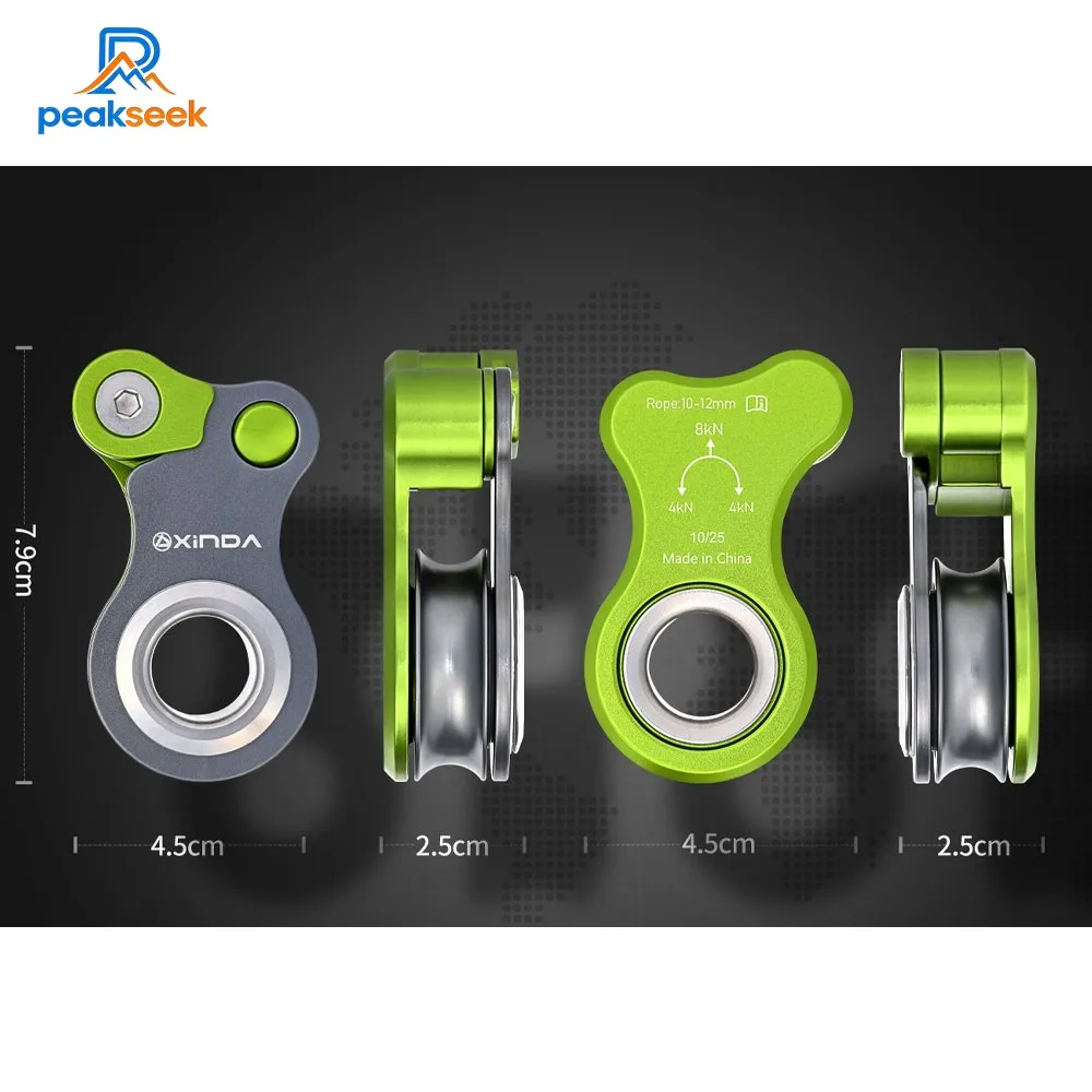 Peakseek H-Series Aluminum Alloy Rope Grab Secondary Single Pulley 8KN Self-locking Pulley for 10-12MM Ropes