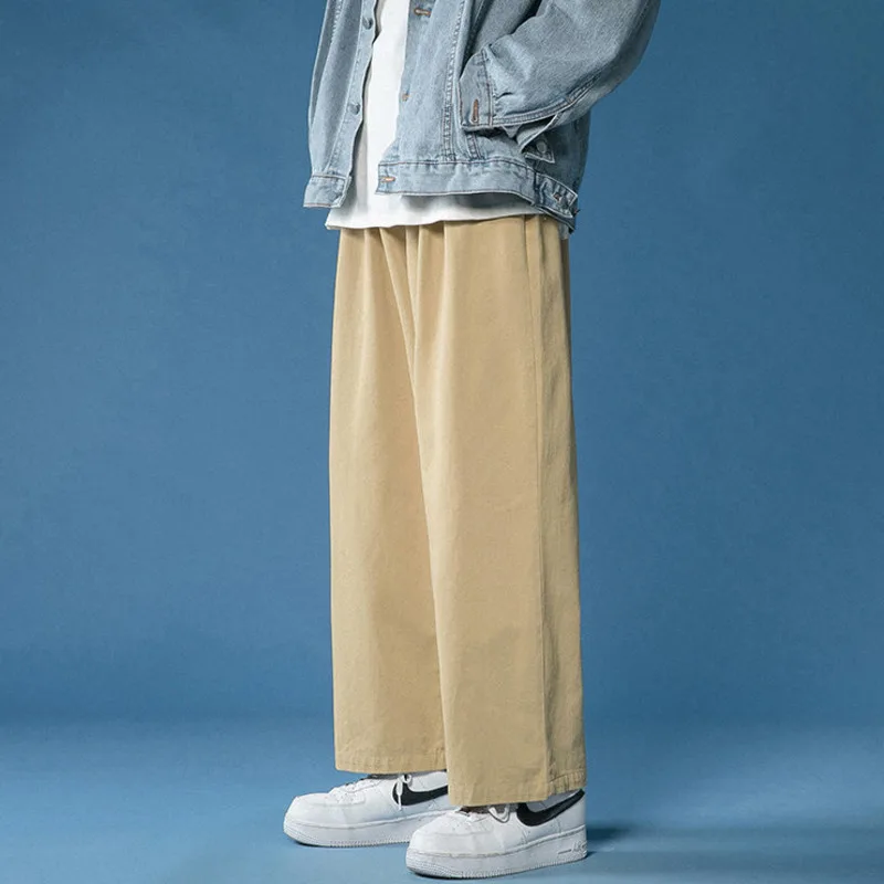 Bawełniane spodnie na co dzień męskie modne oversize spodnie z szerokimi nogawkami męskie Streetwear Hip-hop luźne proste spodnie męskie spodnie w stylu Vintage M-3XL