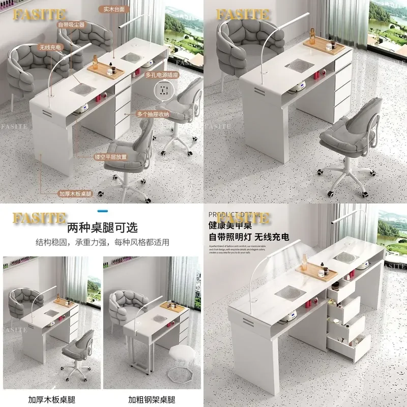 For Nail Art Table and Chair Set Single Double Marble Top Cream Style Luxury Multi-functional Manicure Desk Economical
