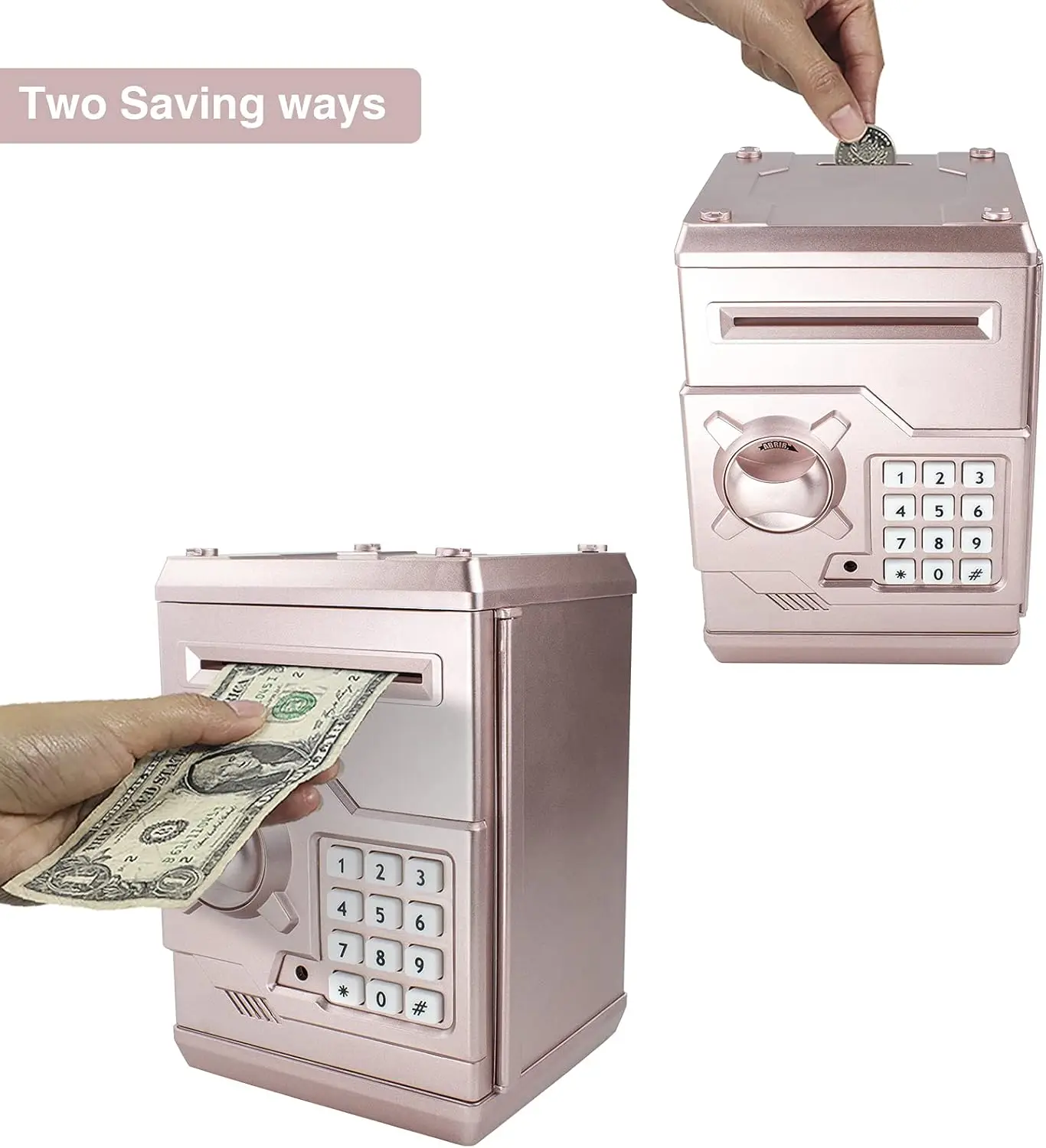 Electronic Piggy Bank with Password for Kids, ATM Coin Money Bank for Boys Girls, Rose Gold