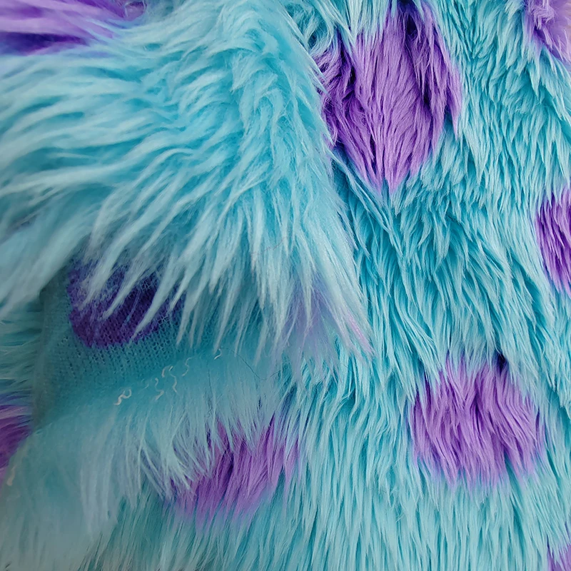 Good,About 3cm Hair Lake Blue Imitate Lion Curved Fur Fabric,Purple Big Dots Printed,Diy Collar of Clothing,Toys,Faux Fur Fabric