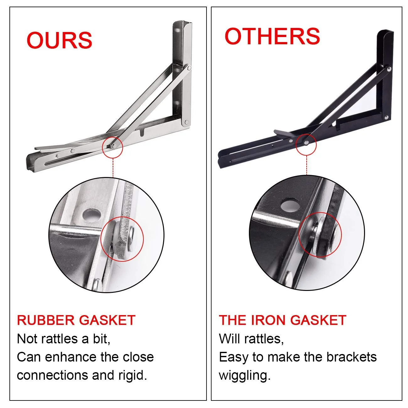 A93E-2 Pack 12 Inch Folding Shelf Brackets Heavy Duty Stainless Steel Collapsible Shelf Bracket For Table Work Bench, Space Savi