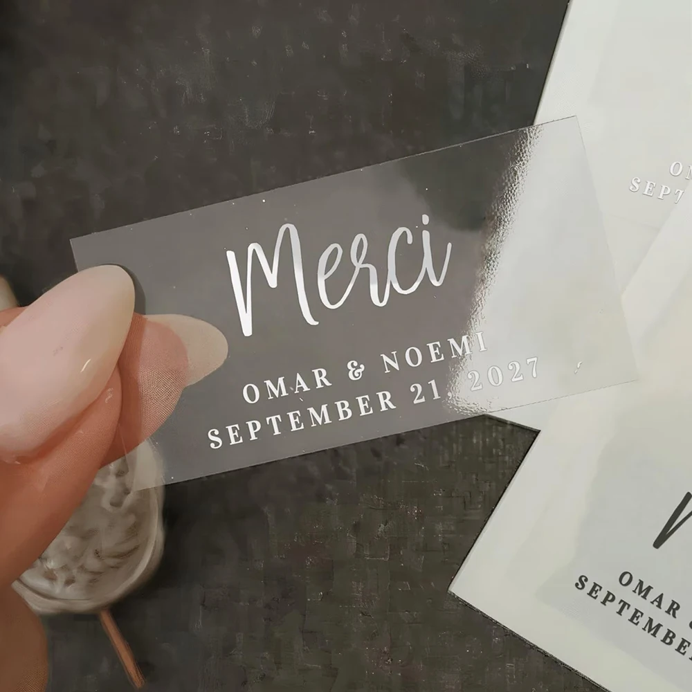 100 قطعة ملصقات للتسمية الشفافة المخصصة الذهب احباط ملصقات اسم التسمية الشخصية مقاوم للماء ملصقات شعار الزفاف #5