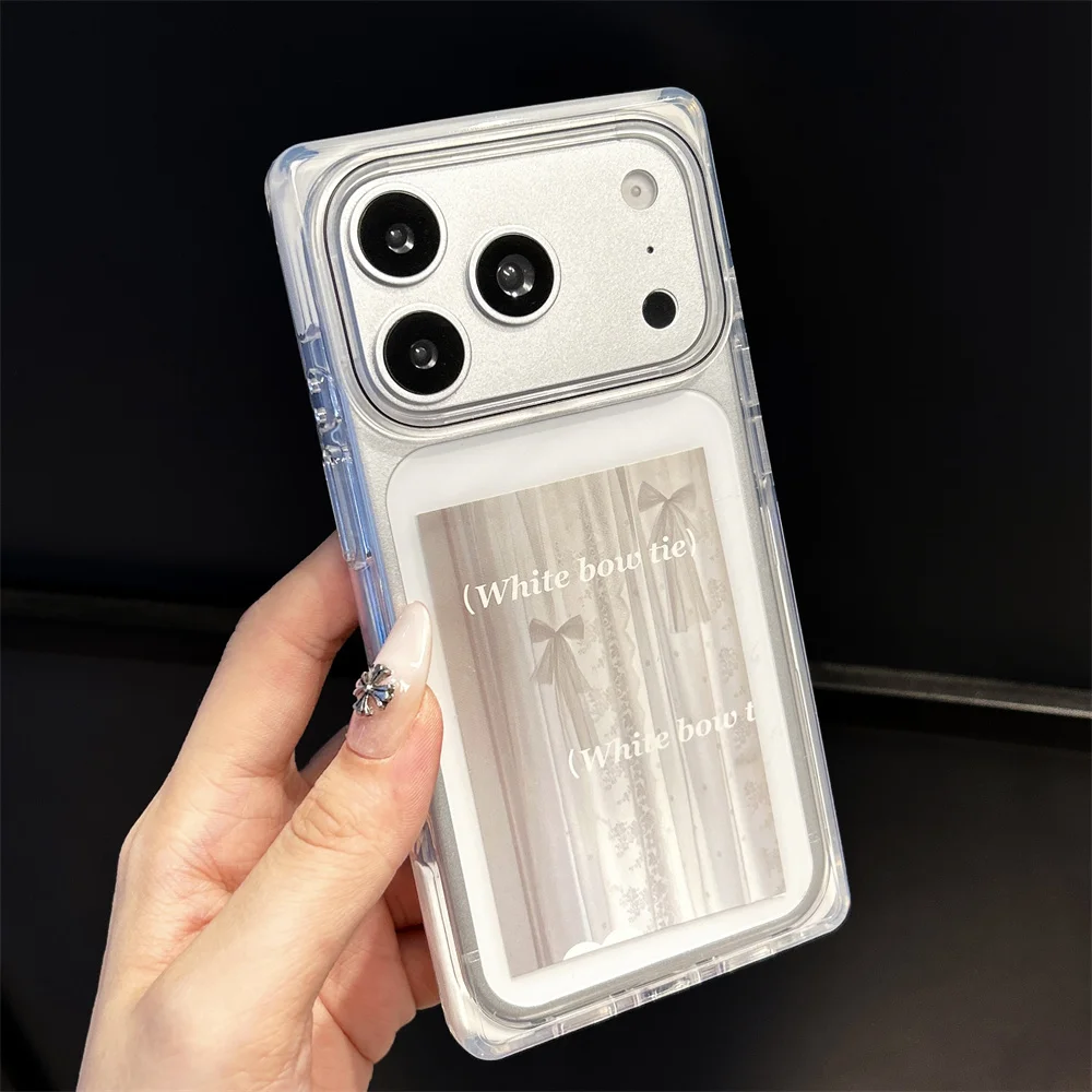 Simple Clear Panel Photo Insert Phone Case for 17 Pro Max Contrast Color Frame Four Corner Buffer Protect Cover for iPhone 16 15