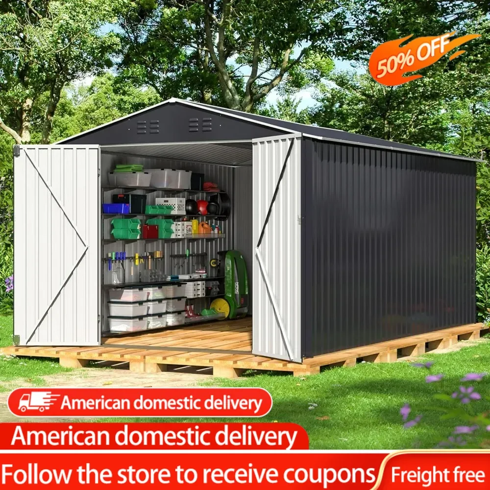 

8x12 FT Outdoor Storage Shed, Metal with with Updated Frame Structure, Tool Sheds for Backyard Garden Patio Lawn Black