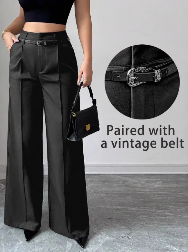 

High Waist Straight Leg Long Pants Busin Casual Commuting Trousers Women's Faion Spring Season China Made
