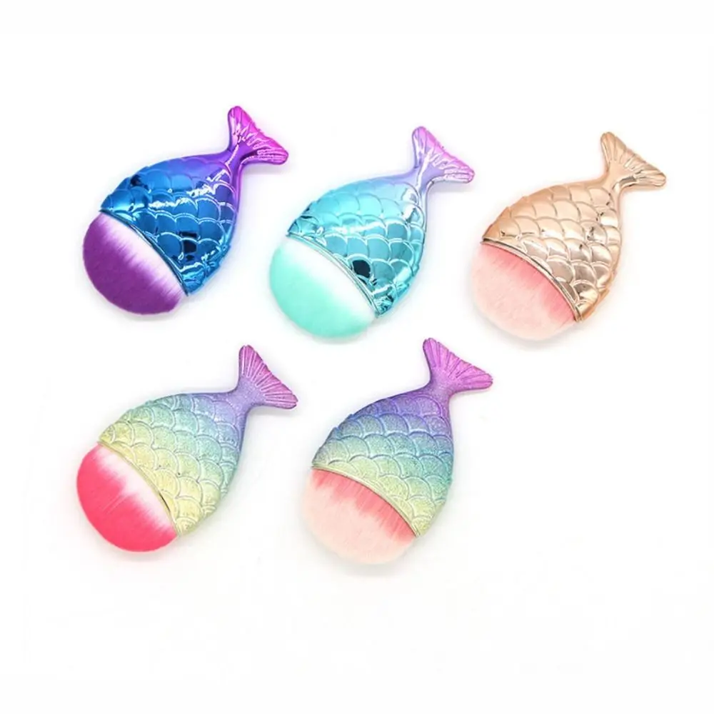 Rayon Wool Mermaid Face Blush Brush Powder Colorful Mermaid Tail Makeup Brush Fish Tail Shape Soft Cosmetic Brushes