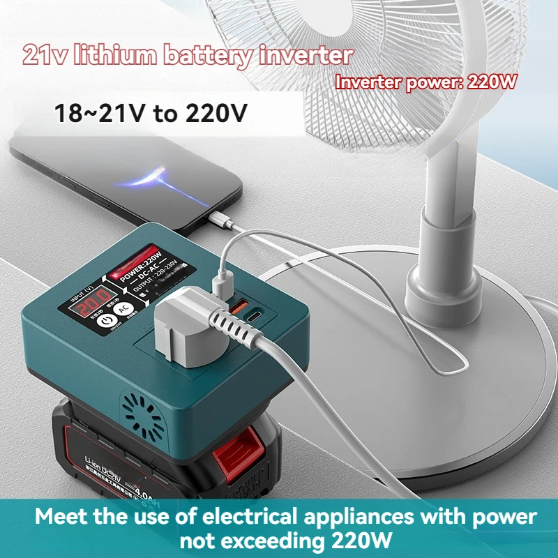 

Lithium Battery Inverter DC 18V-21V To AC 220V High-Power Correction Sine Wave Small Power Conversion
