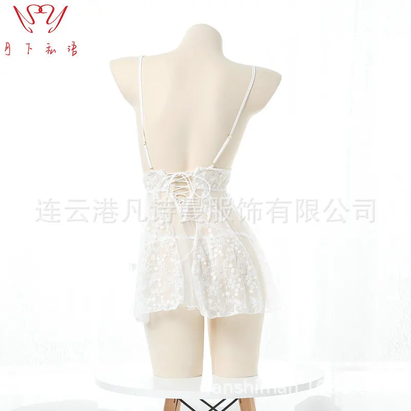 ملابس داخلية نسائية بمنظور V عميق ، ملابس داخلية مثيرة ، خادمة ، شبكة ، تنورة خيوط ، بدلة تأثيري ، زي الفتيات