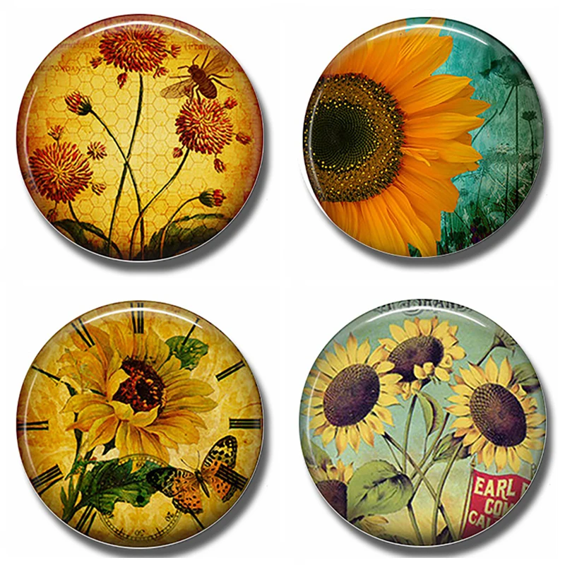 Honey Bee Garden 30 MM Fridge Magnet Sunflower Glass Dome Magnetic Refrigerator Stickers Note Holder Beekeeper Gift Home Decor