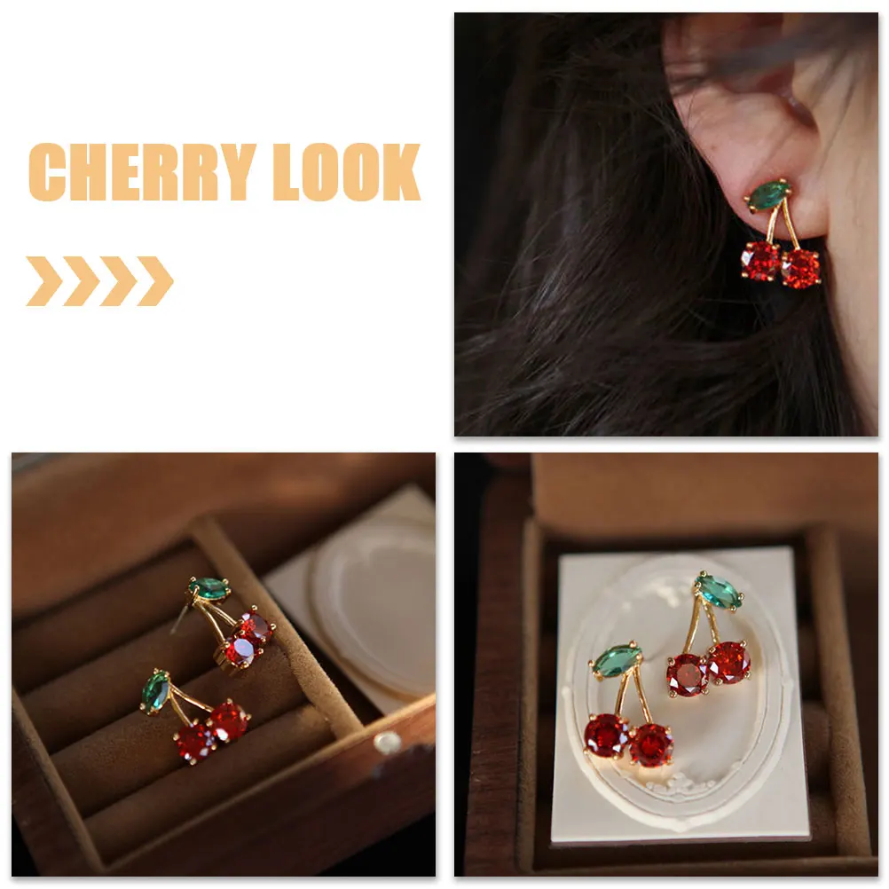 

Cherry Earrings Aesthetic Red Zircon Women Cute Fruit Fashion Statement Teen Girls Trendy Durable Long Use Not Fade Excellent