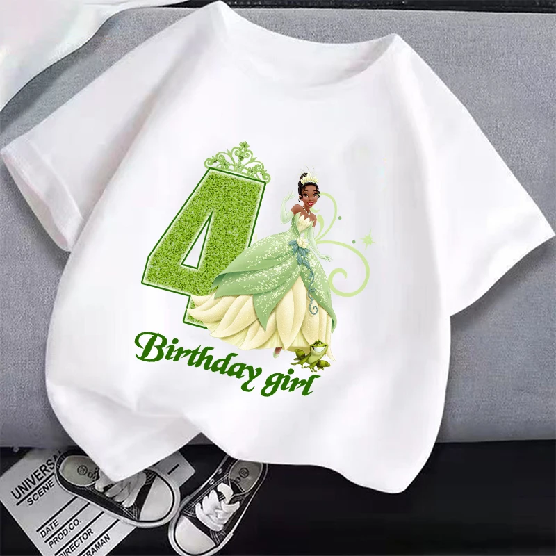 La Princesse e le rane bambini T-Shirt compleanno numero 1-10 carino Anime Tiana vestiti bambini cotone T Shirt Casual top regali