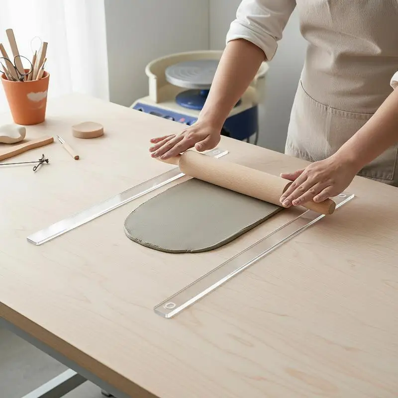 2Pcs Acrylic Thickness Ruler 2-5mm,Rolling Pin Guide For Cookie Fondant Maamoul,DIY Polymer Clay Pottery Craft Tool,Baking Rule