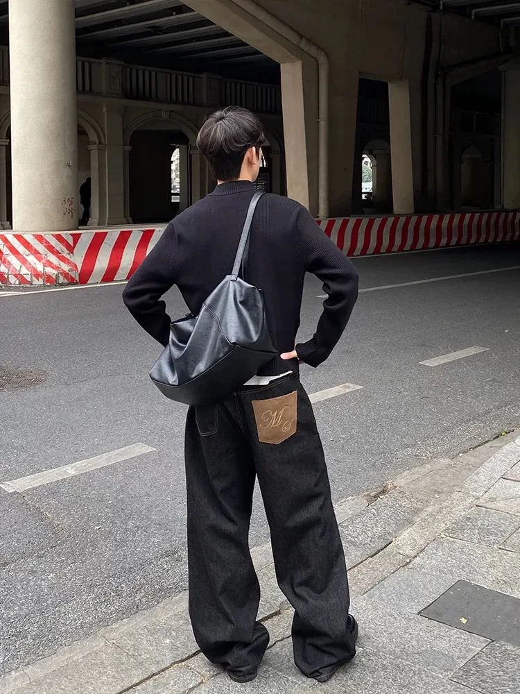 

Bla Straight Leg Men's Jeans Knife Original Cowhide Baggy Wide Leg Casual High Waist Zipper Sle Autumn Youth Jeans