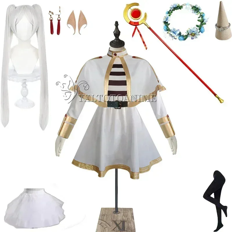 

Frieren At The Funeral Frieren Anime Cosplay Costume Wig Halloween Christmas Fancy Witch White Suit Elf-ear Women cosplay prop