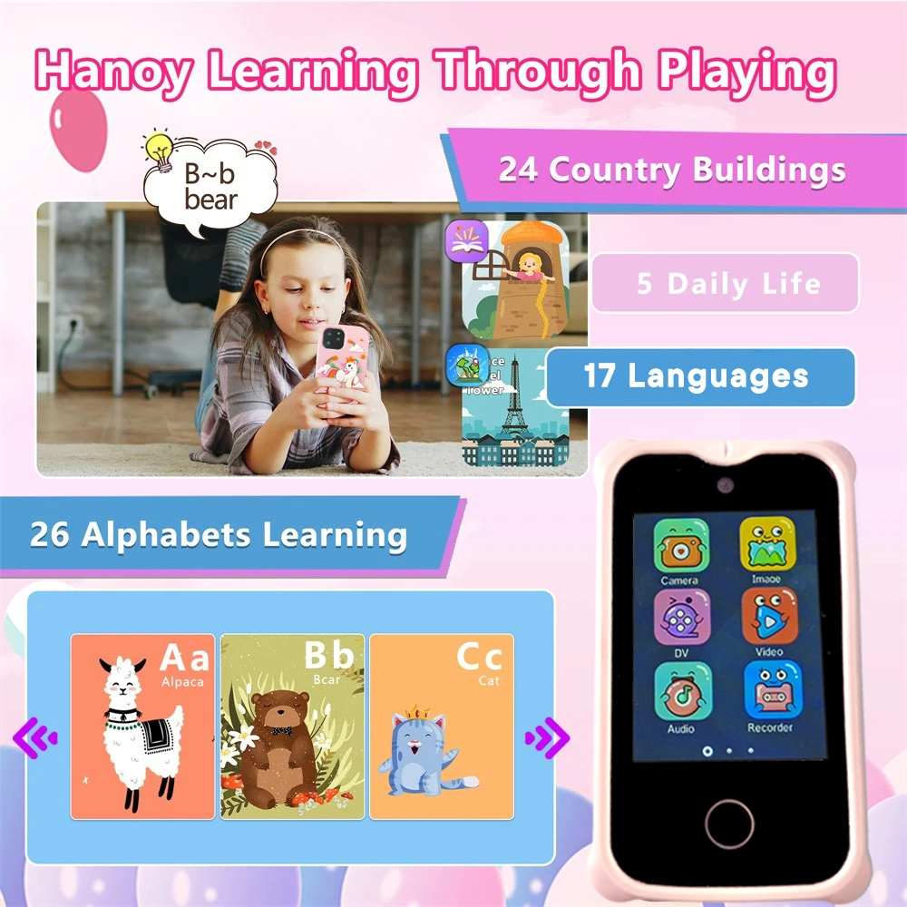 Kids Mini Toy Phone Funny Learning Education Tool Music Puzzle Game Player Dual Camera Alarm Clock Calculator Flashlight Gifts