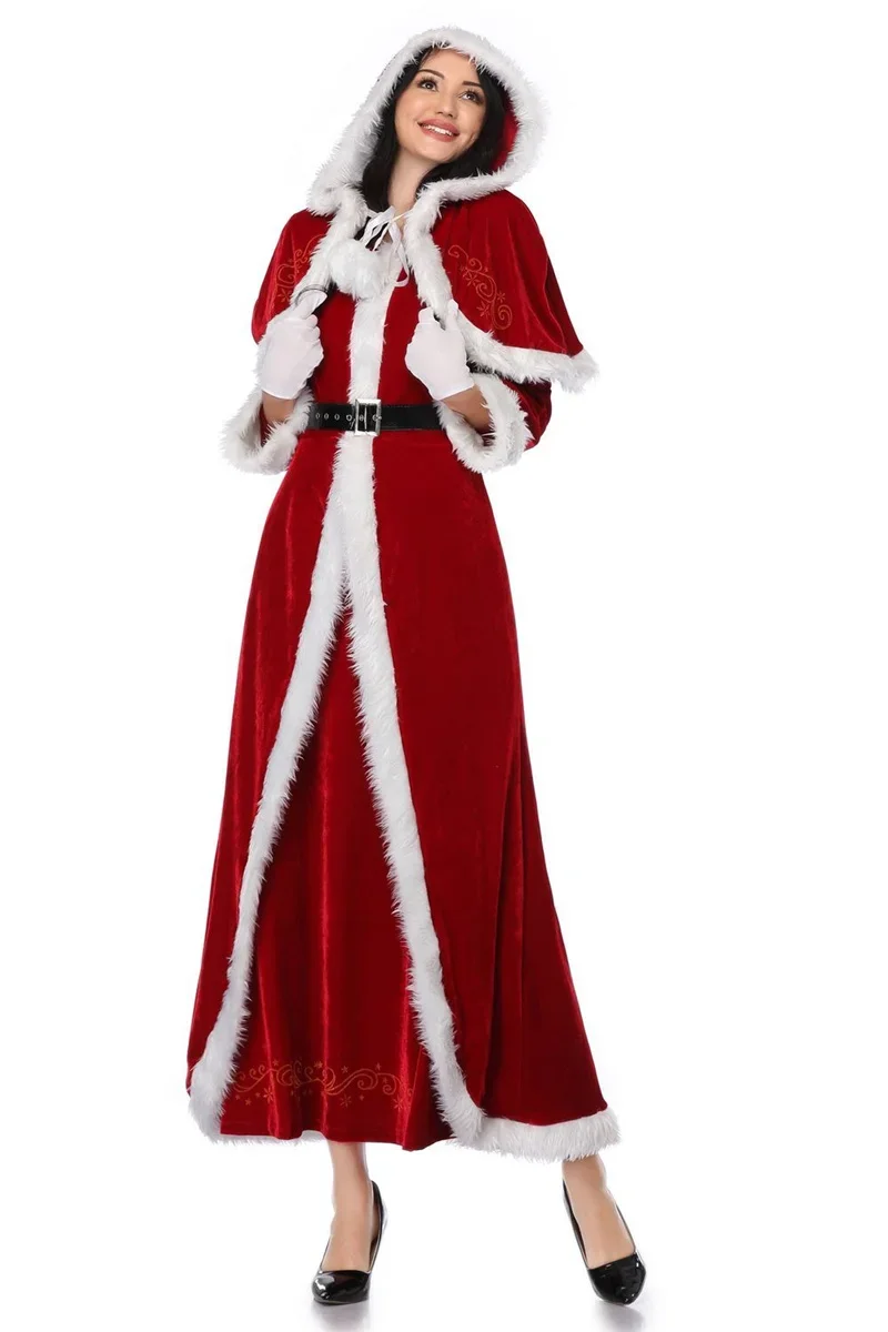 Mme Claus Cosplay Costume pour femme, robe rouge classique de luxe, fête de Noël, père Noël