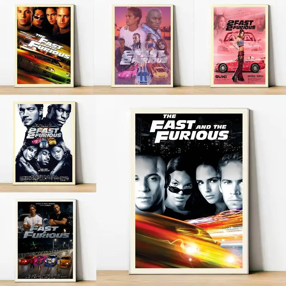 Action Racing F-Fast And Furious Poster Home Living Bed Room Bar Hallway Sticky Wall Art Printing Waterproof Aesthetic Decor