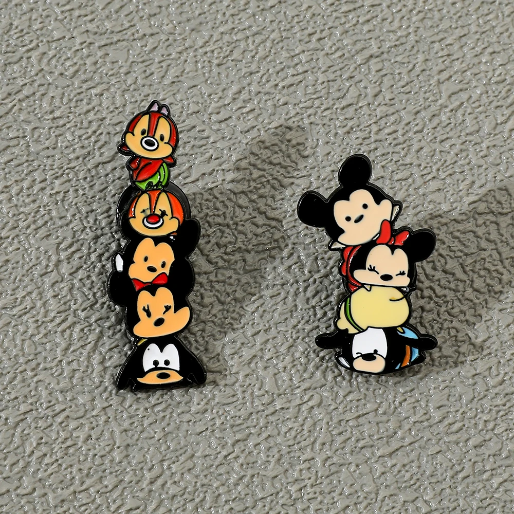 2 Pcs Fairy tale Cartoon Animation Brooch Cute Jenga Mickey Enamel Pin Backpack Clothing Jewelry Metal Badge Accessories