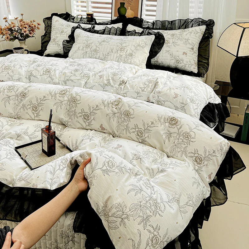 Lace Style Duvet Cover Single/Queen Size Comforter Cover European Style Quilt Cover Soft Bedding 이불커버 (Pillowcase Need Order)