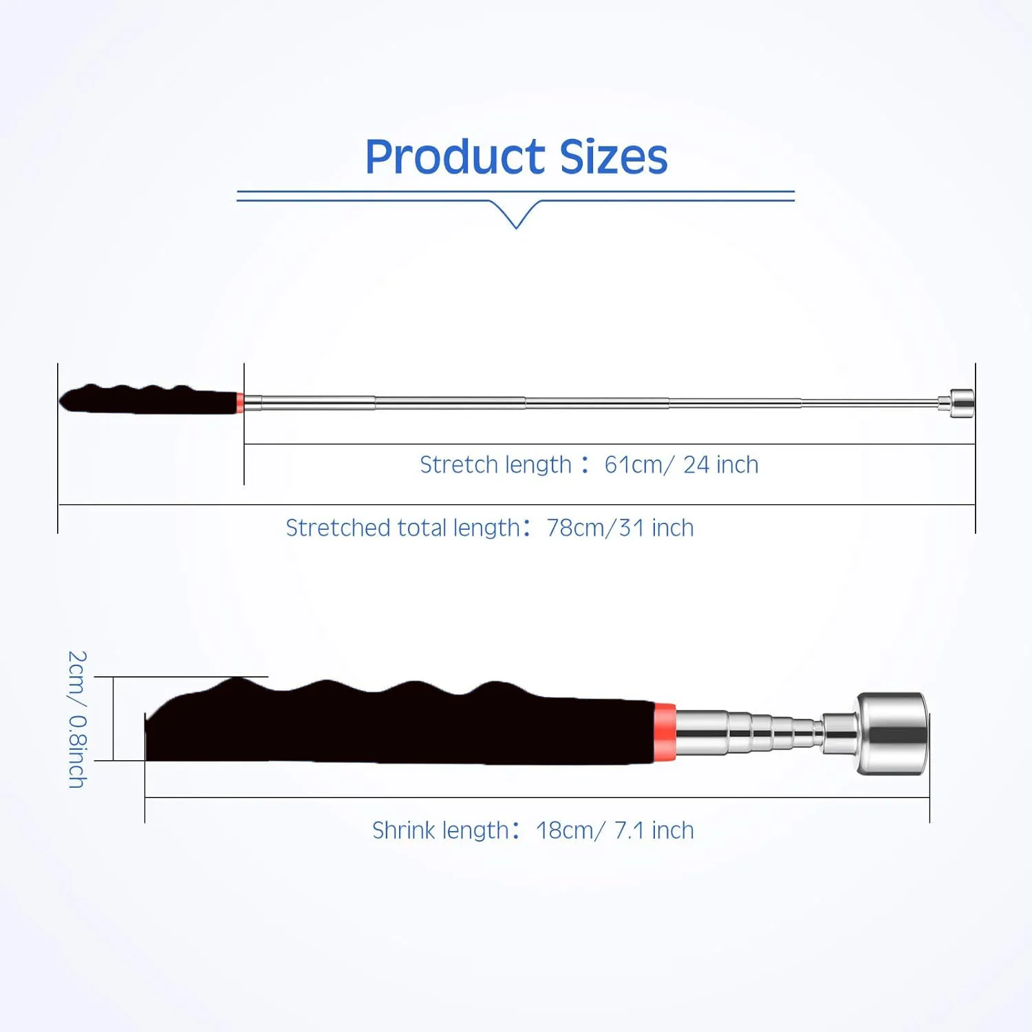 15LB Portable Telescoping Magnetic Pickup Tool – Ergonomic Sponge Grip, Rotatable Rod with Pen Clip, Handheld Magnet Sweeper