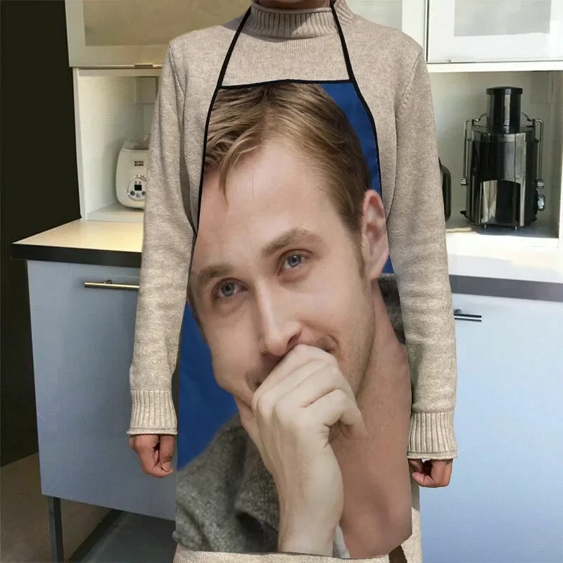 Custom Ryan Gosling Kitchen Apron Dinner Party Cooking Apron Adult Baking Accessories Waterproof Fabric Printed Cleaning Tools