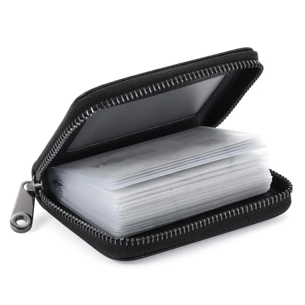 Dompet Kulit Asli Anti-RFID dengan Ritsleting, Tempat Kartu Kredit