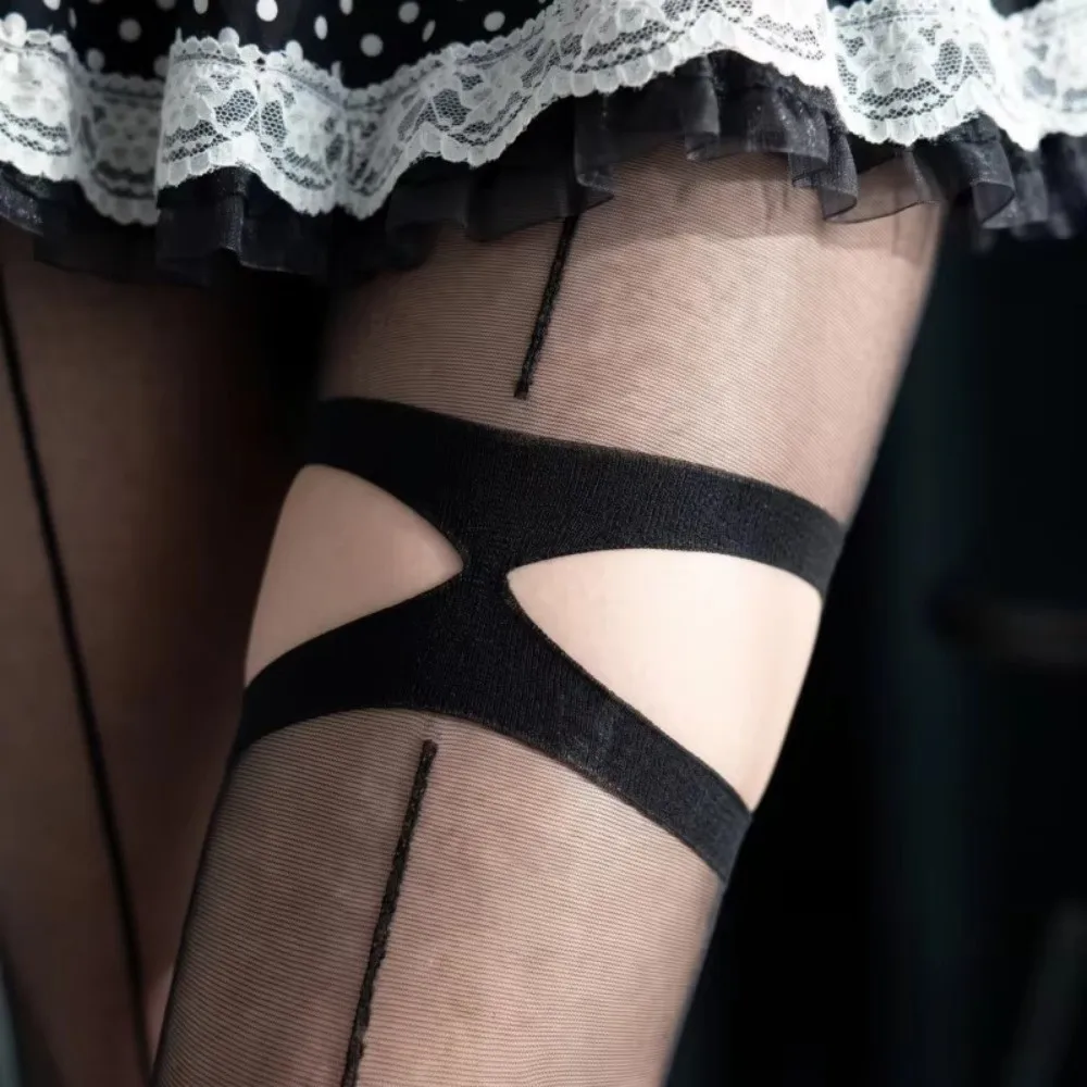 Sheer Finish Sheer Striped Pantyhose Striped Pattern Snag Resistant Cutout Tights Cutout Detail Breathable Striped Tights