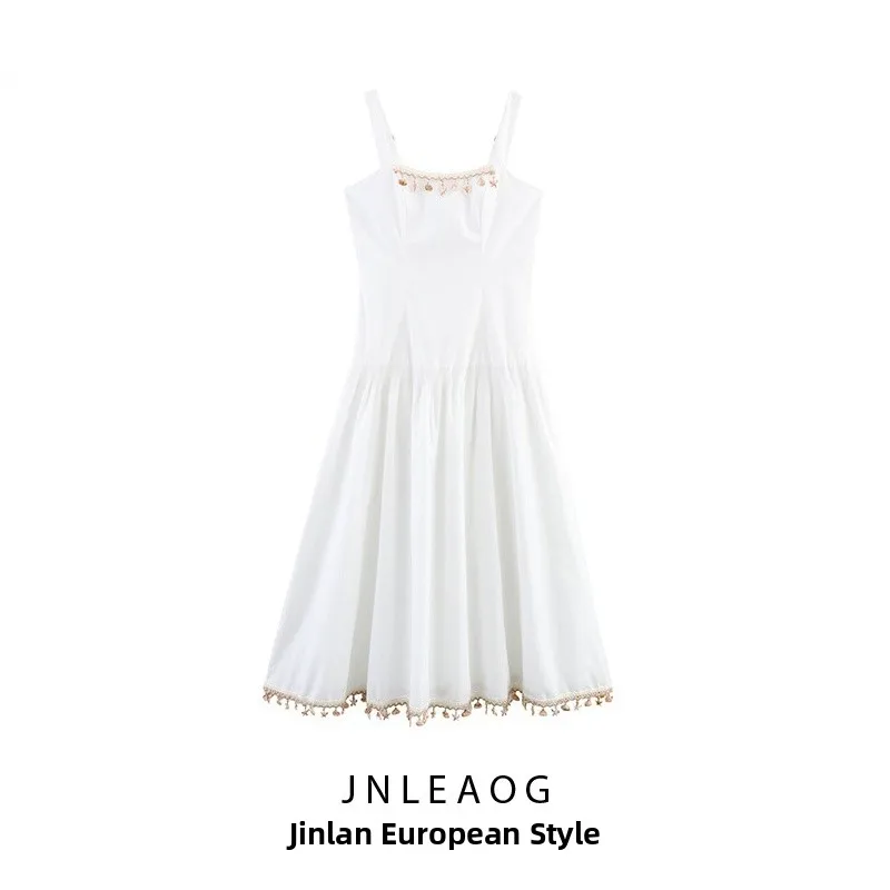 JNLEAOG ชุดเดรสฤดูใบไม้ร่วงสำหรับผู้หญิง ดีไซน์ใหม่ แต่งขอบระบาย ช่วงเอวผูกเชือก สายเดี่ยว ทรงเอวสูง ผลิตจากเส้นใยโพลีเอสเตอร์ ช่วยให้ดูเพรียว