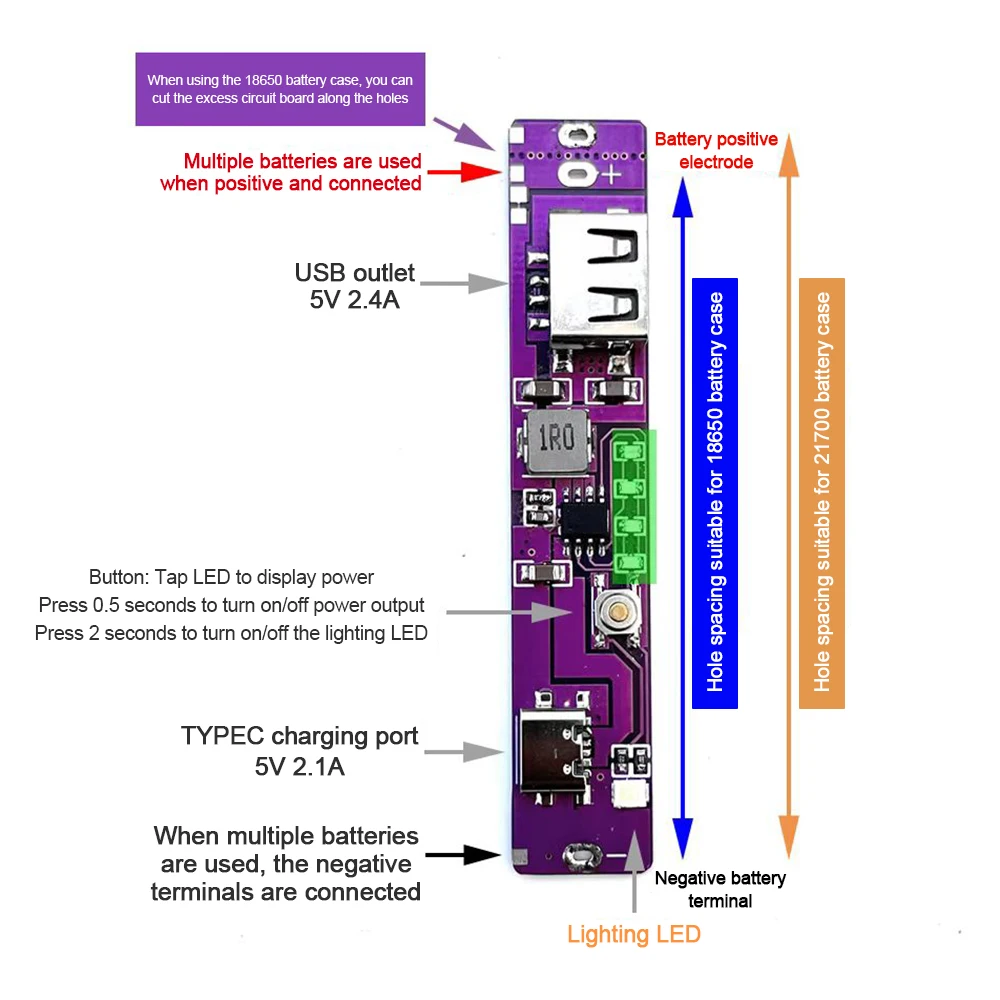 2.1A TYPE-C Power Bank Fast Charging Case 18650 21700 Input Charging Bank DIY Kit Quick Charging Module With Battery Box